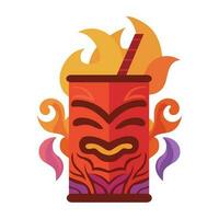 Tiki exotisch Cocktail im Becher mit Tiki Maske. hawaiisch traditionell Elemente. isoliert auf Weiß Hintergrund. Vektor Illustration.