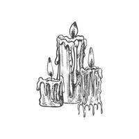 Hand gezeichnet skizzieren von Verbrennung Kerzen. Vektor Illustration von ein Jahrgang Stil. Halloween oder Weihnachten Zeichnung.