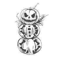 Vektor Hand gezeichnet Halloween Illustration. detailliert retro Stil handgemalt komisch und unheimlich Kürbis skizzieren isoliert auf Weiß Hintergrund. Jahrgang skizzieren Element zum Etiketten, Verpackung und Karten Design.