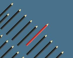 Unternehmen denken von anders Konzepte. rot Farbe Bleistift unter schwarz Farbe Bleistift. einzigartig und kreativ. vektor