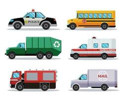 uppsättning av bil fordon transport i platt stil vektor illustration