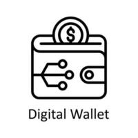 digital plånbok vektor översikt ikoner. enkel stock illustration stock