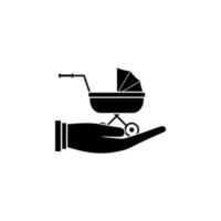 Hand mit Baby Kinderwagen Vektor Symbol Illustration