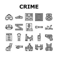 brottslighet scen polis bevis ikoner uppsättning vektor