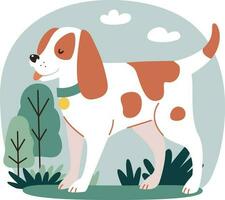 inländisch Hund im ein Halsband steht auf das Hintergrund von Natur, eben Illustration. vektor