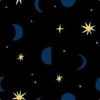 Mond und Sterne nahtlos Muster. Vektor himmlisch Textur mit anders Monde und glänzend Sterne. abstrakt Mond- Hintergrund