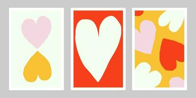 Mauer Kunst - - einstellen von drei Plakate mit Herzen. Vektor romantisch Illustration. Poster Sammlung mit ausgeschnitten Herz. druckbar Zuhause Dekor