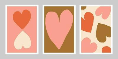 Mauer Kunst - - einstellen von drei Plakate mit Herzen. Vektor romantisch Illustration. Poster Sammlung mit ausgeschnitten Herz. druckbar Zuhause Dekor
