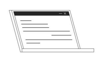 öffnen Laptop mit Webseite Seite eben Linie schwarz Weiß Vektor Objekt. Computer, Notizbuch. editierbar Karikatur Stil Symbol. einfach isoliert Gliederung Stelle Illustration zum Netz Grafik Design und Animation