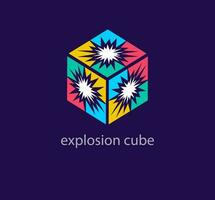 kreativ explosion kub logotyp. unik design Färg övergångar. beställnings- tre dimensionell stor smäll logotyp mall. vektor. vektor
