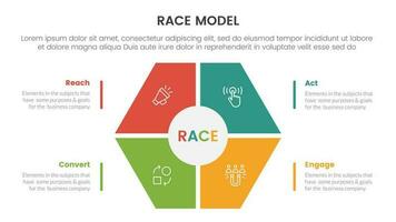 Rennen Geschäft Modell- Marketing Rahmen Infografik mit Bienenwabe gestalten auf Center Konzept zum rutschen Präsentation vektor