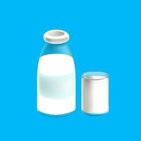 mjölk glas flaska och glas med mjölk isolerat på blå bakgrund. vektor