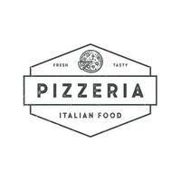 pizza hus enkel logotyp med årgång stil. enkel illustration av pizzeria vektor logotyp med linje fyrkant för webb, restaurang, Kafé.