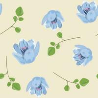 Blumen- Muster mit Blau Tulpe Blume Köpfe und Blätter. vektor