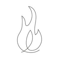 Feuer kontinuierlich Single Kunst Linie Zeichnung. Flamme Form, Lagerfeuer, Gas Symbol. Vektor Illustration