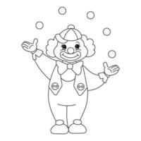 söt rolig tecknad serie clown jonglör med bollar. skiss för barns färg, linje teckning, vektor