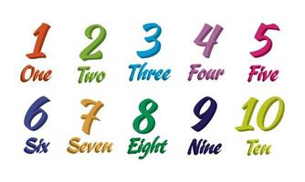 färgglada nummer med namnen en till tio vektor