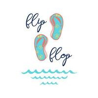 Text Flip Flop Vektor inspirierend Ferien und Reise Zitat mit Sommer- Schuhe Blau Wellen typografisch Banner zum Karte, Einladung, drucken, Etikett, Zeichen, Logo, Symbol, Poster, Postkarte Sommer-