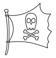 schwarz und Weiß Pirat Flagge Symbol. Linie Raider Schiff Wimpel mit gekreuzt Knochen und Schädel Illustration. Gliederung Marine Räuber Banner. Schatz jagen Element oder Färbung Seite vektor