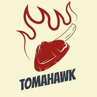 Tomahawk Steak Schnitt Logo mit Feuer Steak Restaurant Logo vektor