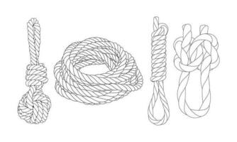 uppsättning av rep knop gränser svart tunn linje konst design element. vektor illustration av rep Knut.