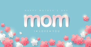 Muttertag Banner Hintergrund Layout mit Blume. Grüße und Geschenke für Muttertag in Flat Lay Styling. Vektor Illustration Vorlage.