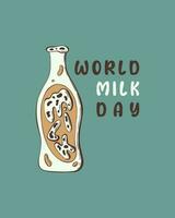 värld mjölk dag baner med klotter flaska, hand ritade. vektor