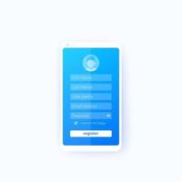 registrera, mobilapp ui design, vektor