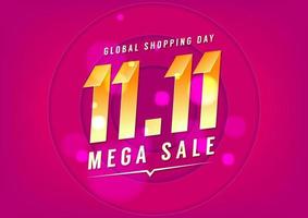 11.11 Einkaufstag Verkauf Poster oder Flyer Design. Global Shopping World Day Sale auf buntem Hintergrund. 11.11 verrückte Verkäufe online. vektor