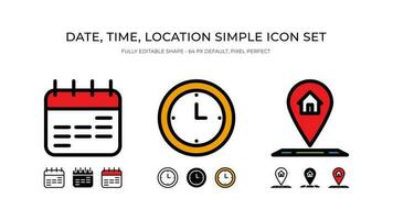 datum, tid, adress symbol enkel vektor ikon uppsättning