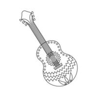 mexikanische Vintage-Gitarre mit Ornamenten. nationales symbol von mexiko. Illustration, Skizze zum Ausmalen, Vektor