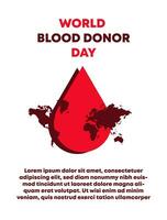 Welt Blut Spender Tag mit Blut und Welt Karte. zum Poster, Banner, Karte Einladung, Sozial Medien vektor