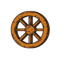 trä- vagn hjul. gammal objekt med sprickor. element av de by och medeltida. detalj av de mekanism för de rida. tecknad serie illustration vektor