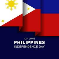 hälsning kort och affisch filippinerna oberoende dag på juni 12:e, filippinska flagga dekoration på mörk blå bakgrund vektor