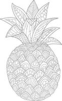 Hand Zeichnung Färbung zum Kinder und Erwachsene. schön Zeichnungen mit Muster und klein Einzelheiten. Färbung Bilder mit Ananas, Frucht. Vektor