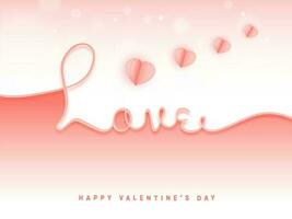 Liebe Kalligraphie mit Papier Schnitt Herzen dekoriert auf glänzend Pastell- rot und Weiß Hintergrund zum glücklich Valentinstag Tag Konzept. vektor
