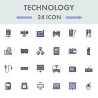 grau und lila 24 Technologie Geräte eben Symbol Satz. vektor