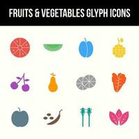 einzigartig Früchte und Gemüse Vektor Glyphe Symbol einstellen