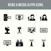 einzigartig Nachrichten und Medien Vektor Glyphe Symbol einstellen