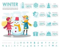 vinter info grafik med barn och snögubbe vektor design