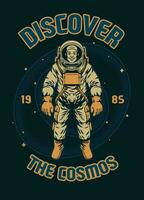 Jahrgang T-Shirt Design entdecken Kosmos Astronaut vektor