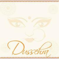 Dussehra text med hindu mytologi gudinna durga ansikte på vit bakgrund. vektor