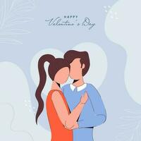 glücklich Valentinstag Tag Konzept mit gesichtslos jung romantisch Paar zusammen auf Blau Hintergrund. vektor