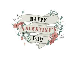 glücklich Valentinstag Tag Band im Herz gestalten dekoriert mit Blumen- auf Weiß Hintergrund. vektor