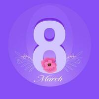 8 Nummer von März dekoriert mit Blumen- auf Gradient violett Hintergrund. vektor