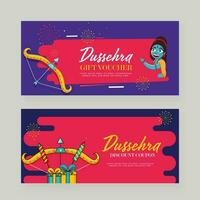 Dussehra festival gåva voucher eller rabatt kupong baner uppsättning i blå och röd Färg. vektor