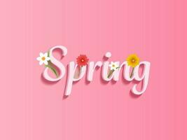 Frühling Schriftart dekoriert mit Blumen auf Rosa Hintergrund. vektor