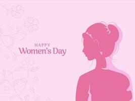 Lycklig kvinnors dag begrepp med silhuett kvinna och linje konst blommig dekorerad på rosa bakgrund. vektor