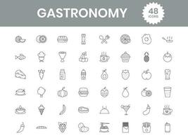 48 Gastronomie Symbol im schwarz Umriss. vektor