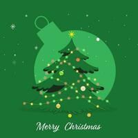 glad jul affisch design med dekorativ xmas träd på grön struntsak bakgrund. vektor